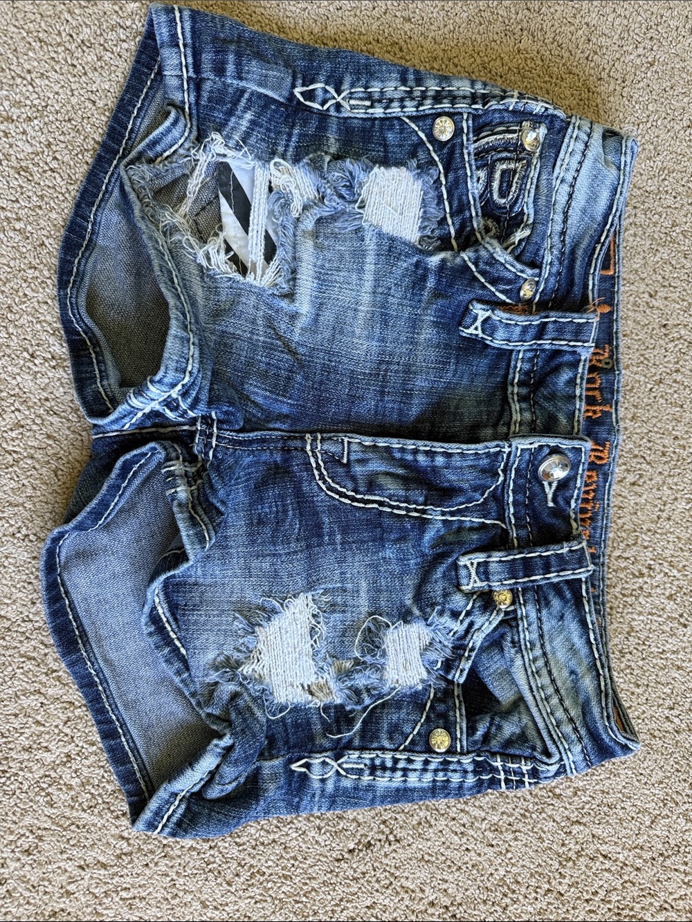 Rock Revival Distressed Dark Blue Denim Shorts
